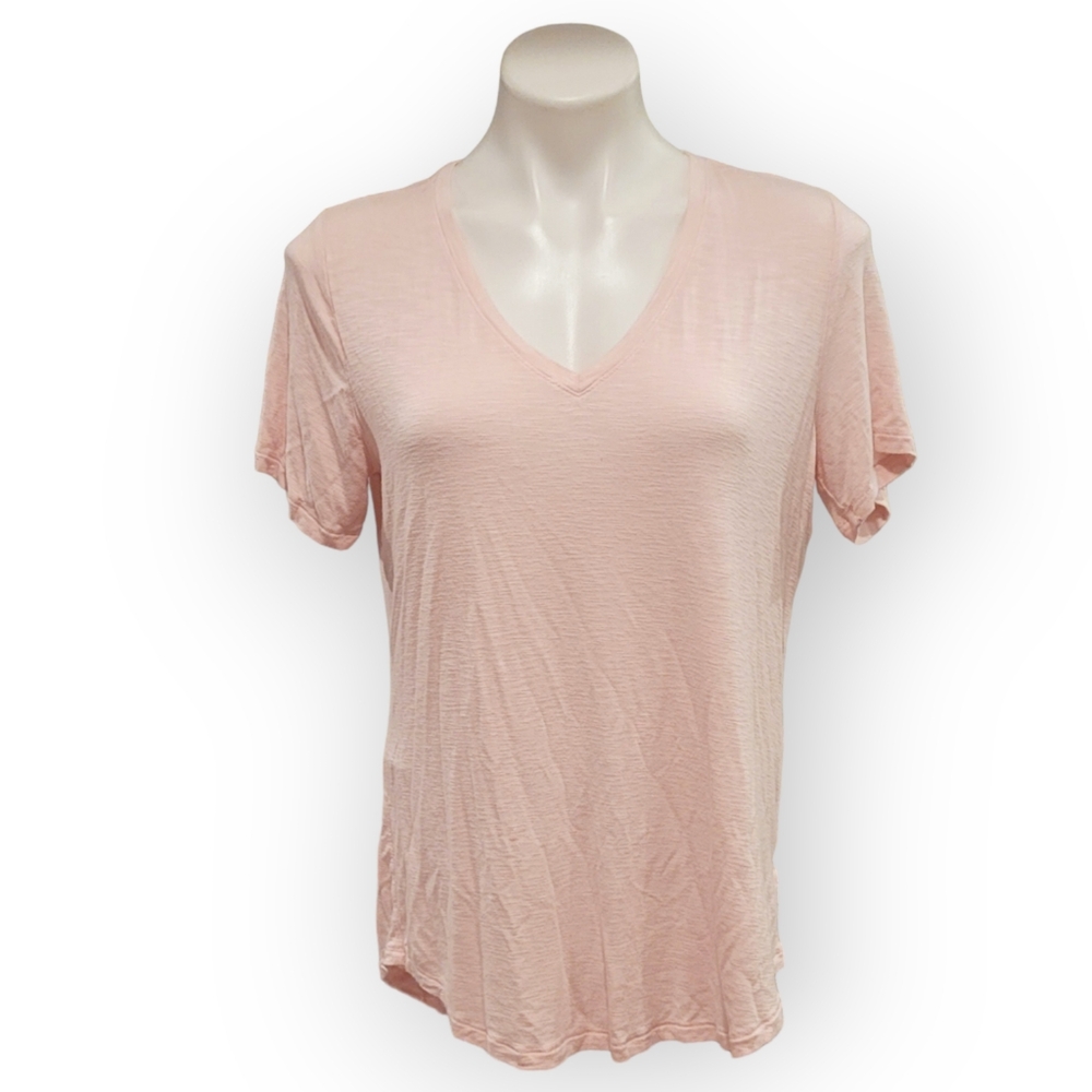 Old Navy Luxe Womens Medium Pink Vneck Short Sleeve Top
